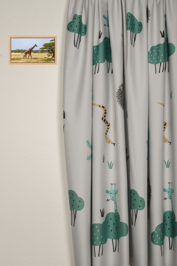 Blackout curtain "Animals" turquoise earth tones Africa