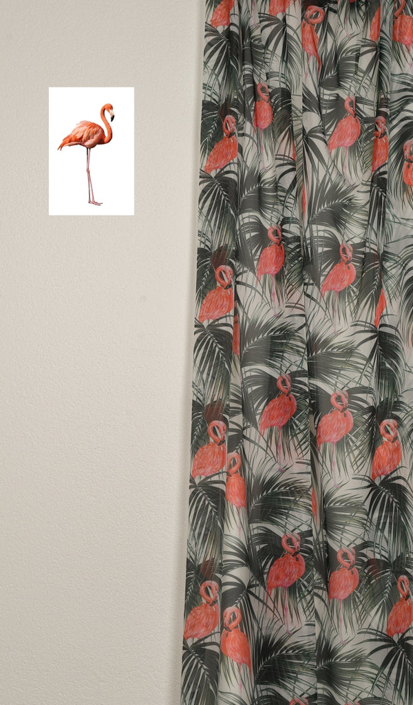 Day curtain salmon green flamingo