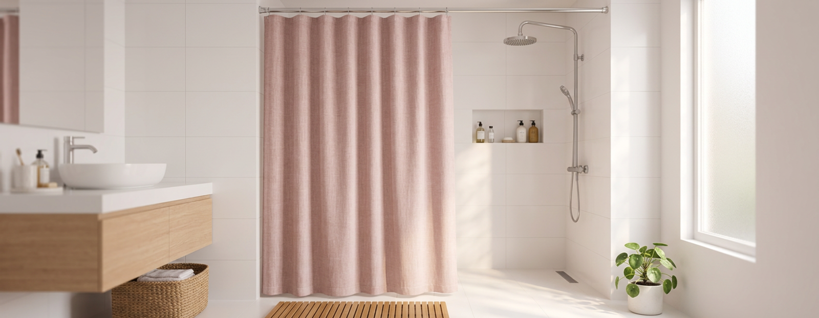 duschvorhang, rosa, modernes bad