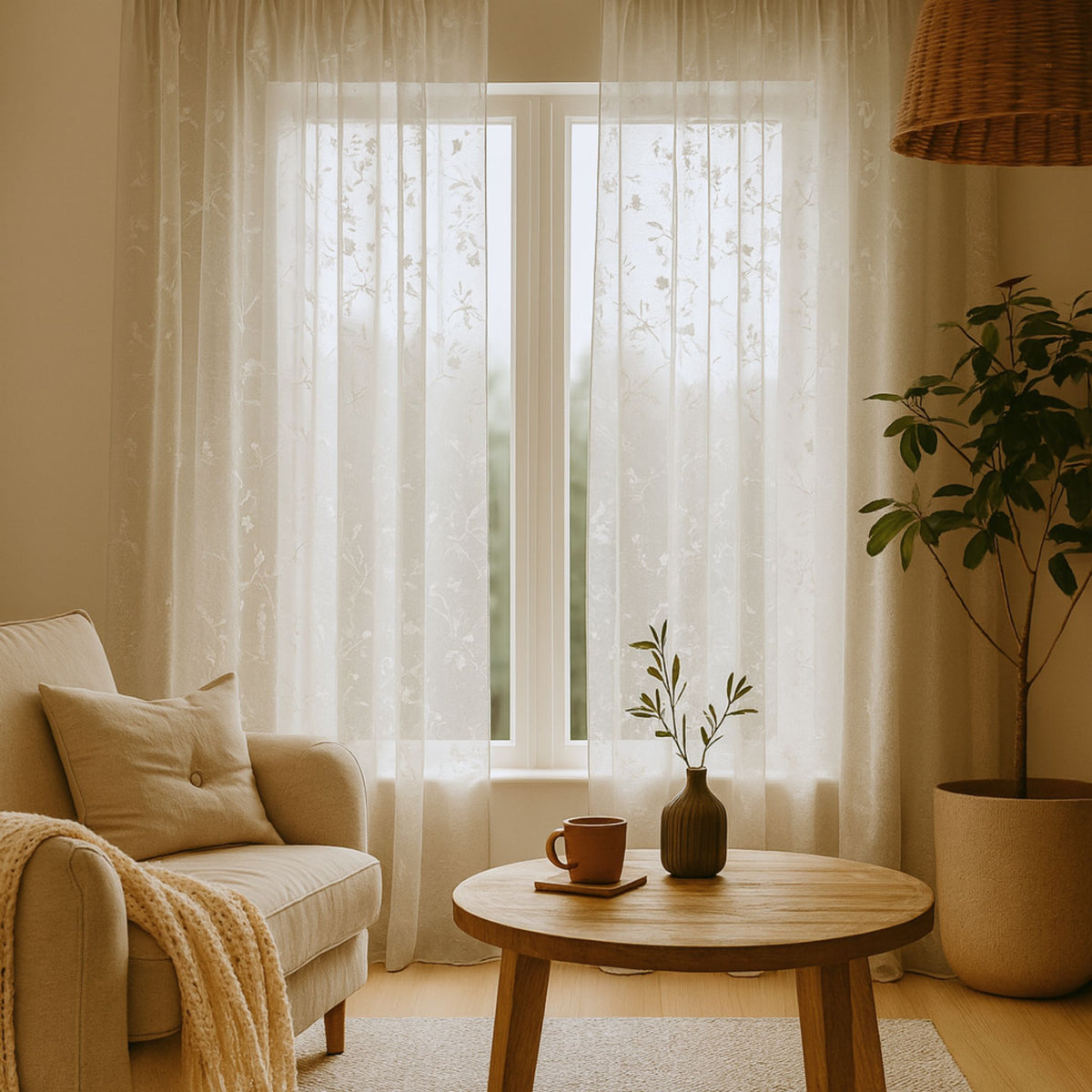 Rideau quotidien "broderie" hors blanc pamela