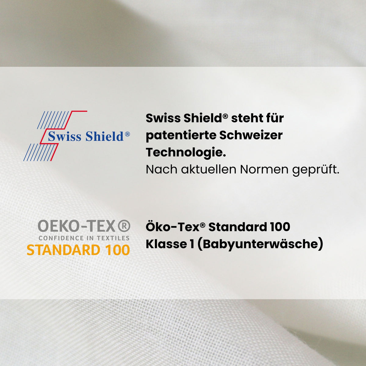 Nahaufnahme des Swiss Shield® Strahlenschutz Stoffes mit integriertem Abschirmgarn aus Kupfer und Silber