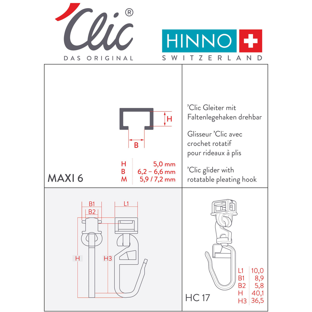 Aliante con gancio pieghevole lungo per Maxi 6,2-6,6 mm