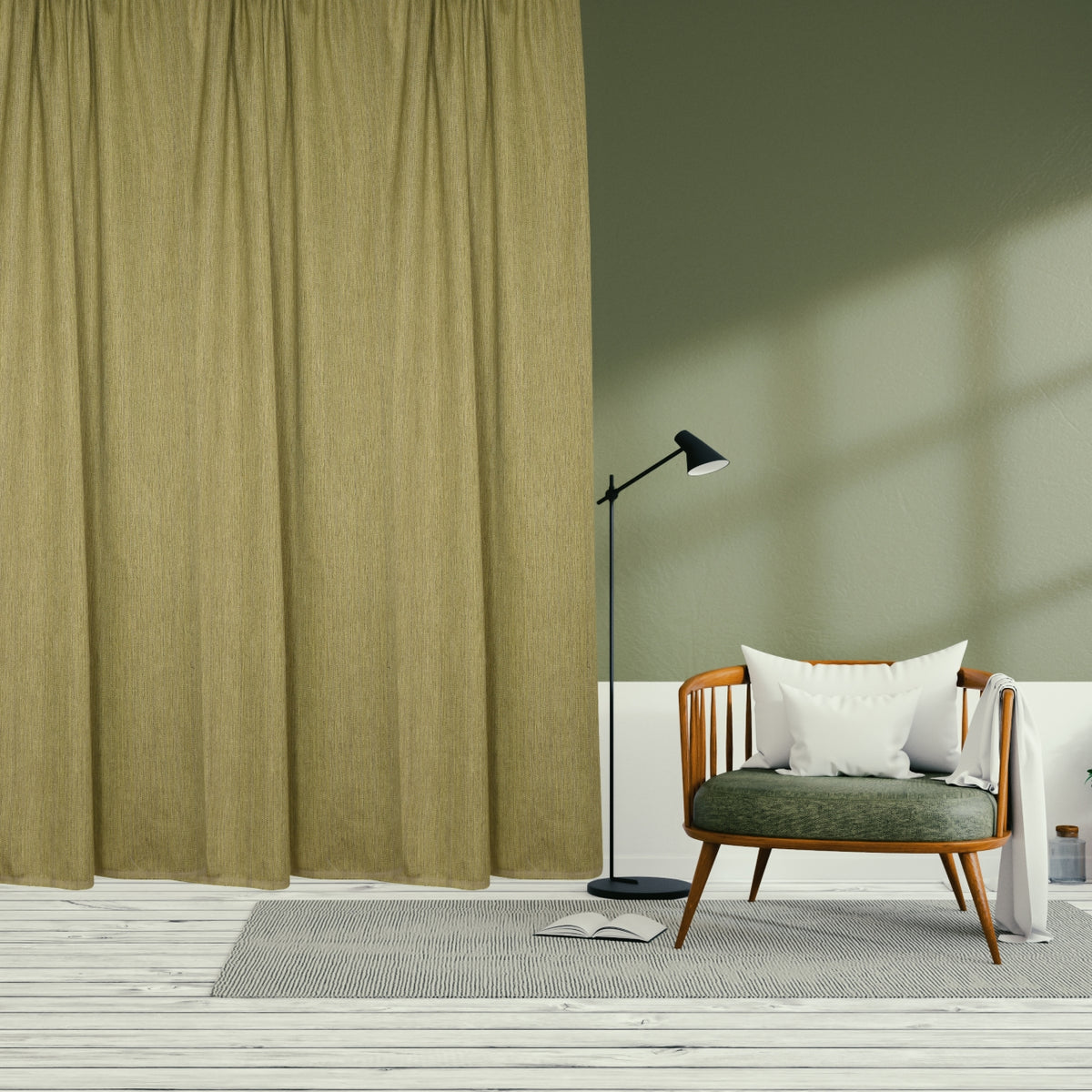 Night curtain delicate olive green